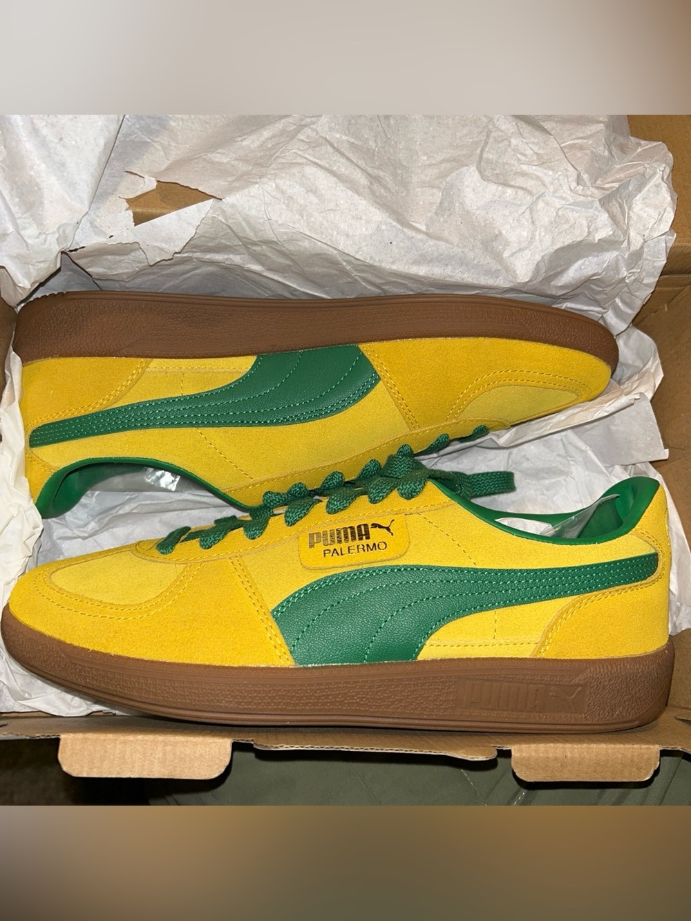 PUMA Palermo Yellow and Green Suede Sneakers
